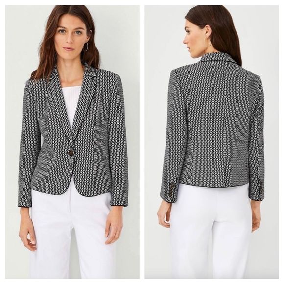 Ann‎ Taylor 00P Newbury Blazer in Geo Black and White - Picture 2 of 3